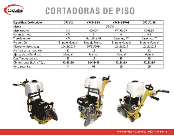 CORTADORA DE PISO A GASOLINA 4T CIMAR CFC142-9K