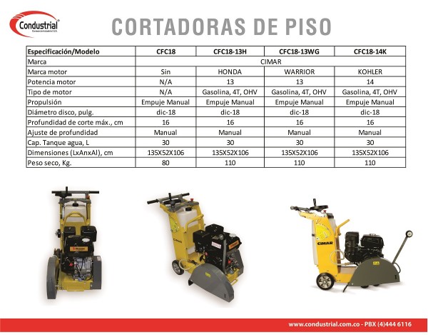 CORTADORA DE PISO A GASOLINA 4T - CIMAR - CFC18-13WG