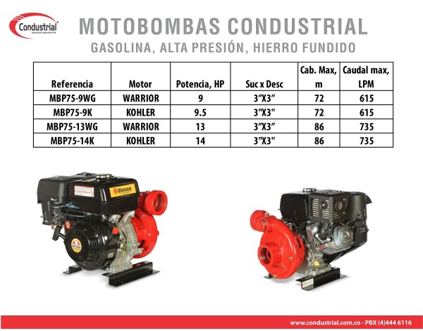 MOTOBOMBA A GASOLINA ALTA PRESION - CONDUSTRIAL - MBP75-9WG