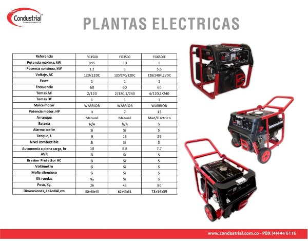 PLANTA ELECTRICA  A GASOLINA WARRIOR FC3500