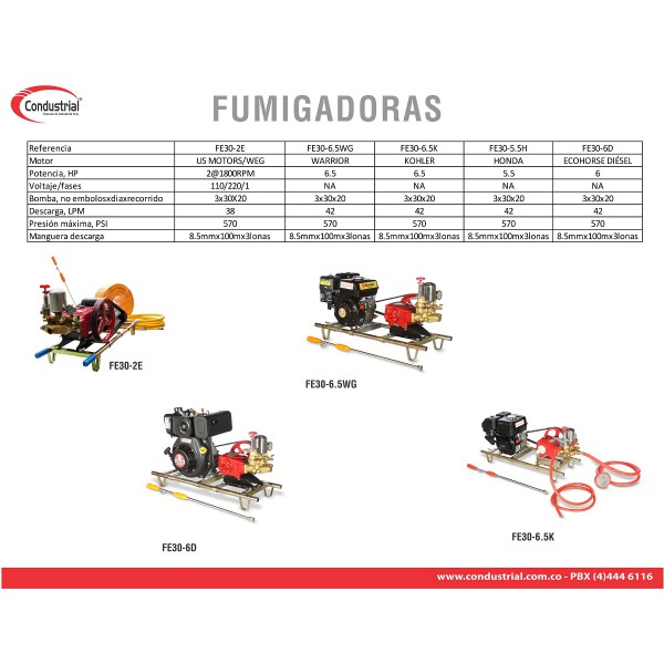 FUMIGADORA ESTACIONARIA A GASOLINA 4T - CONDUSTRIAL - FE30-6.5WG
