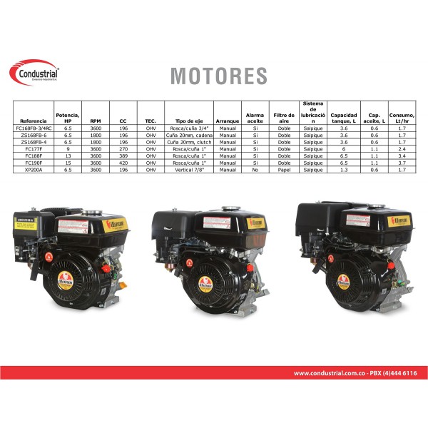 MOTOR A GASOLINA  - 6.5HP - WARRIOR - PR168F-2A