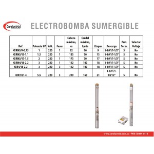 ELECTROBOMBA SUMERGIBLE TIPO LAPICERO 4XR4/18-2.2