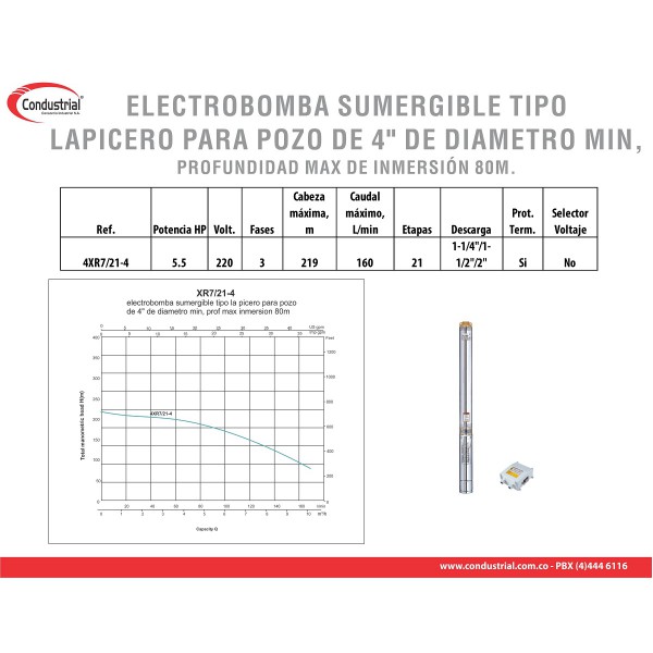 ELECTROBOMBA SUMERGIBLE TIPO LAPICERO 4XR7/21-4