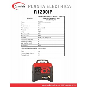 PLANTA ELECTRICA A GASOLINA WARRIOR PREMIUM R1200IP