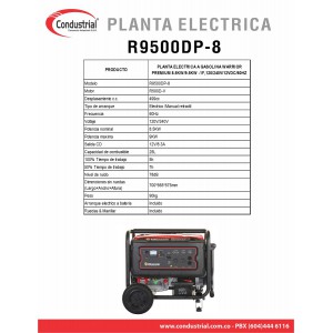 PLANTA ELECTRICA A GASOLINA WARRIOR PREMIUM R9500DP-8