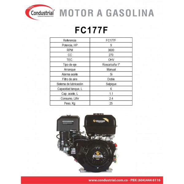MOTOR A GASOLINA  - 9HP - WARRIOR - FC177F