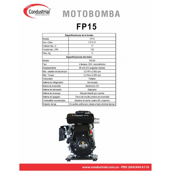 MOTOBOMBA A GASOLINA  AUTOCEBANTE WARRIOR 2.5HP - FP15
