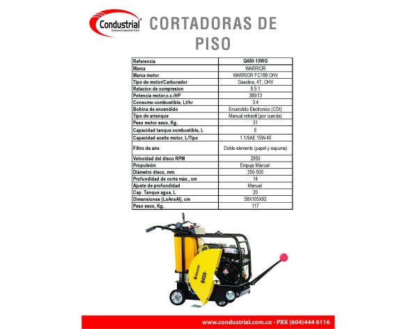 CORTADORA DE PISO A GASOLINA 4T - WARRIOR PREMIUM - Q450-13WG