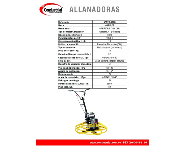 ALLANADORA A GASOLINA 4T - WARRIOR PREMIUM - S100-6.5WG