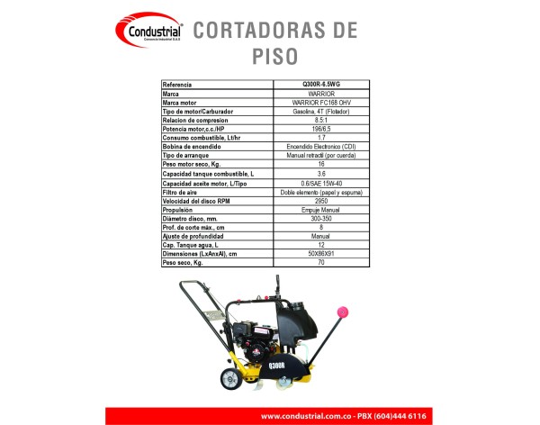 CORTADORA DE PISO - WARRIOR PREMIUM - Q300R-6.5WG