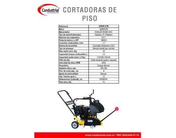 CORTADORA DE PISO - WARRIOR PREMIUM - Q300R-6.5K