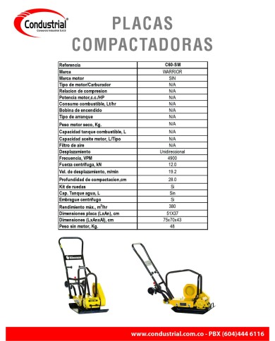 PLACA COMPACTADORA WARRIOR PREMIUM C60-SM