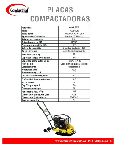 PLACA COMPACTADORA WARRIOR PREMIUM C60-6.5WG