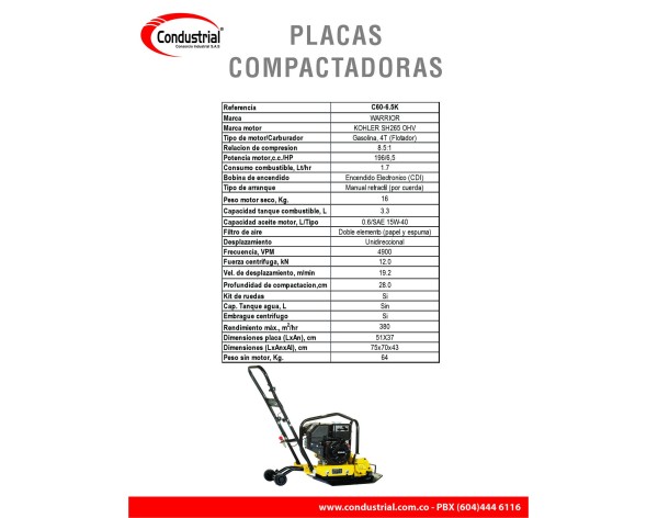 PLACA COMPACTADORA WARRIOR PREMIUM C60-6.5K