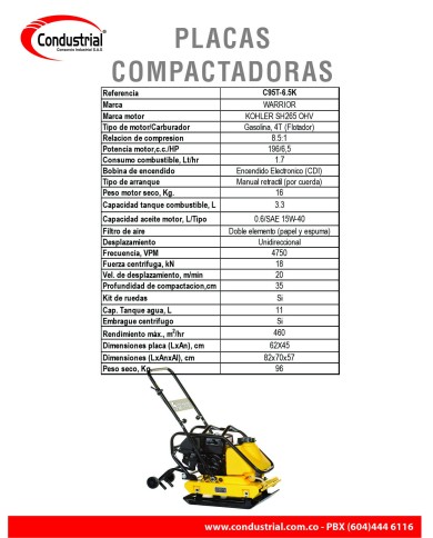 PLACA COMPACTADORA WARRIOR PREMIUM C95T-6.5K