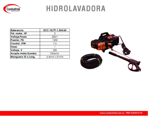 HIDROLAVADORA ELECTRICA POWERBLAST DCC-10/7P-1.5S4/60