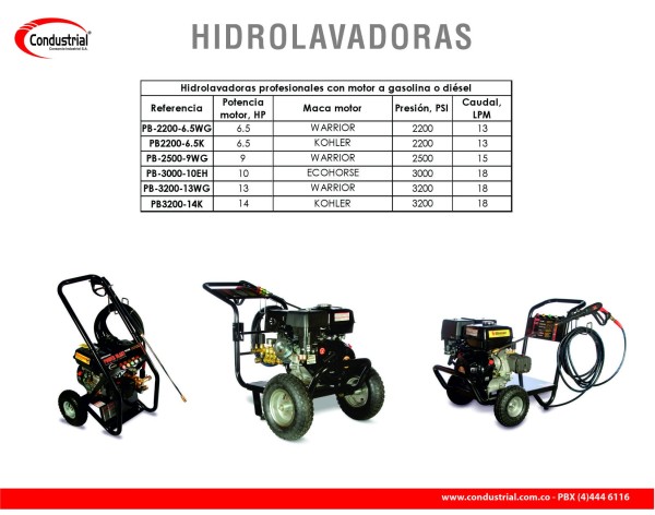 Hidrolavadora POWERBLAST PB-2500-9WG motor WARRIOR GASOLINA de 9 HP