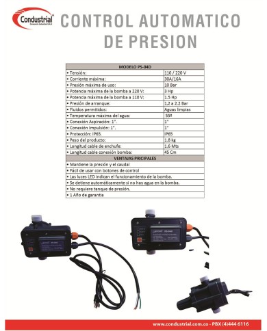 CONTROL AUTOMATICO DE PRESION PS-04D
