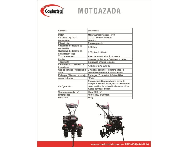 MOTOAZADA A GASOLINA WARRIOR WT600