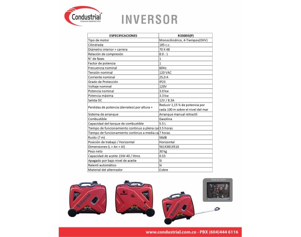 PLANTA ELECTRICA A GASOLINA WARRIOR R3300iS(P) INVERSOR