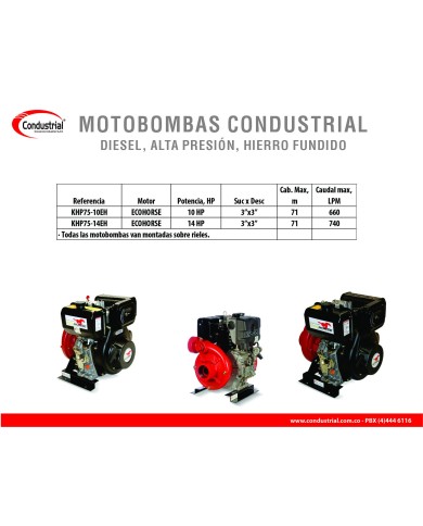 MOTOBOMBA DIESEL ALTA PRESION - CONDUSTRIAL - 14HP - KHP75-14EH
