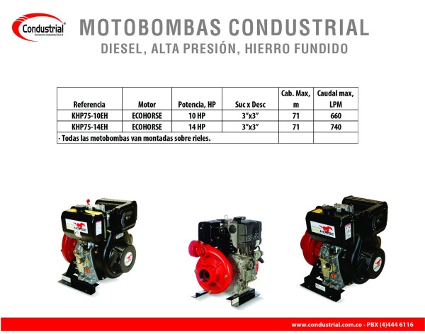 MOTOBOMBA DIESEL ALTA PRESION - CONDUSTRIAL - 14HP - KHP75-14EH