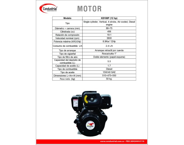 MOTOR DIESEL - 12HP -  ECOHORSE - KD188F