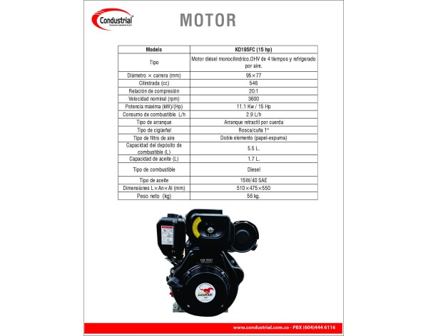 MOTOR DIESEL - 15HP - ECOHORSE - KD195FC