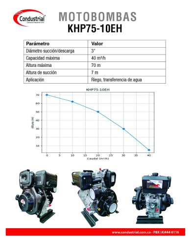MOTOBOMBA DIESEL ALTA PRESION - CONDUSTRIAL - 10HP - KHP75-10EH