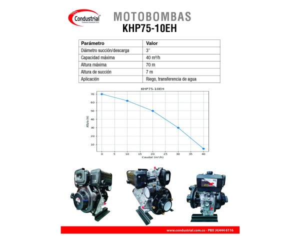 MOTOBOMBA DIESEL ALTA PRESION - CONDUSTRIAL - 10HP - KHP75-10EH