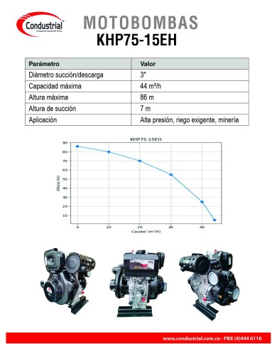 MOTOBOMBA DIESEL ALTA PRESION - CONDUSTRIAL - 15HP - KHP75-15EH