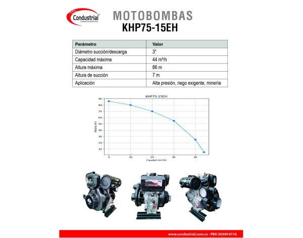 MOTOBOMBA DIESEL ALTA PRESION - CONDUSTRIAL - 15HP - KHP75-15EH