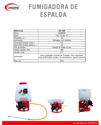 FUMIGADORA DE ESPALDA WARRIOR OS-768