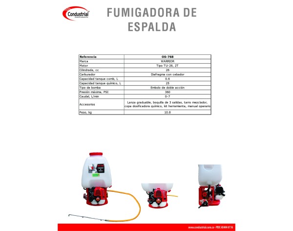 FUMIGADORA DE ESPALDA WARRIOR OS-768