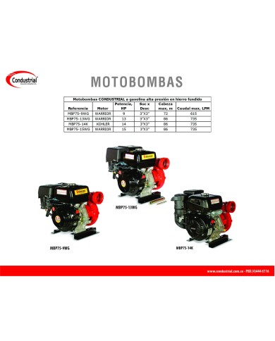 MOTOBOMBA A GASOLINA ALTA PRESION - CONDUSTRIAL - 14HP - MBP75-14K