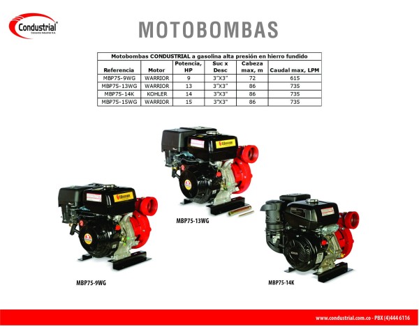 MOTOBOMBA A GASOLINA ALTA PRESION CONDUSTRIAL - 15HP - MBP75-15WG