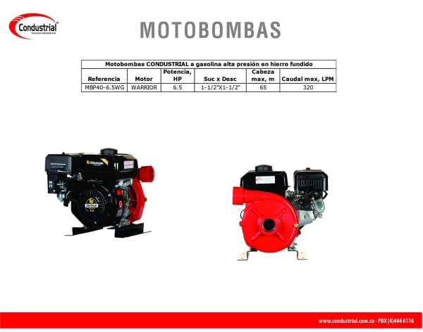 MOTOBOMBA A GASOLINA ALTA PRESION - CONDUSTRIAL - 6.5HP - MBP40-6.5WG