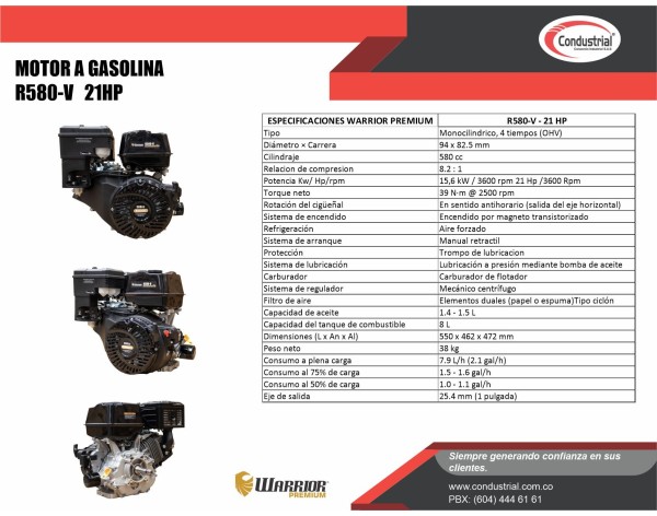 MOTOR A GASOLINA - 21HP - WARRIOR PREMIUM - R580-V