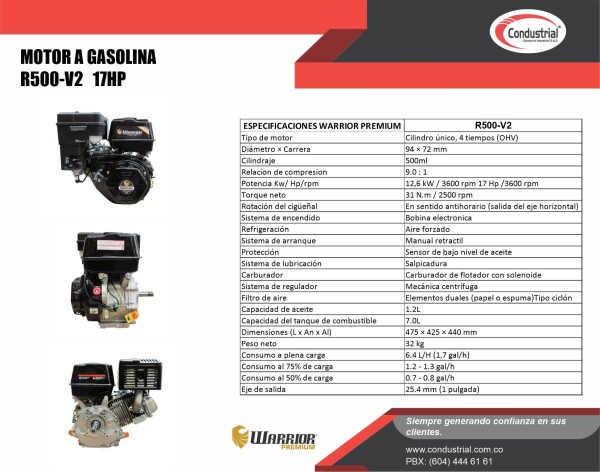 MOTOR A GASOLINA - 17HP - WARRIOR PREMIUM - R500-V2