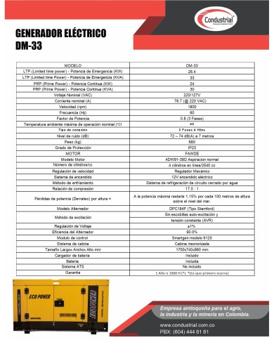 PLANTA ELECTRICA DIESEL  33KVA ECOPOWER DM-33