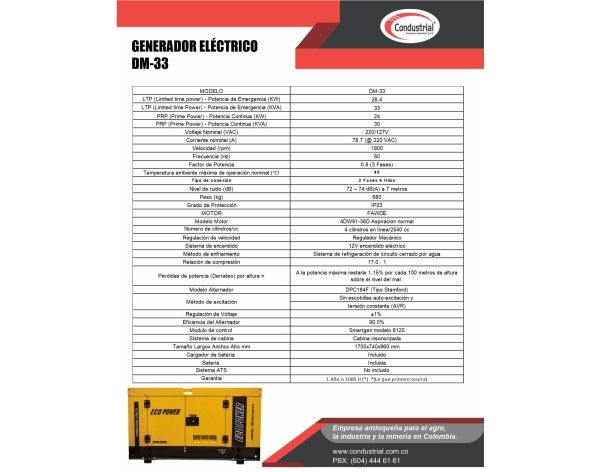 PLANTA ELECTRICA DIESEL  33KVA ECOPOWER DM-33