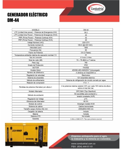 PLANTA ELECTRICA DIESEL  44KVA ECOPOWER DM-44