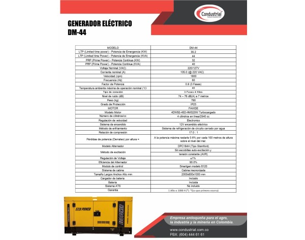 PLANTA ELECTRICA DIESEL  44KVA ECOPOWER DM-44