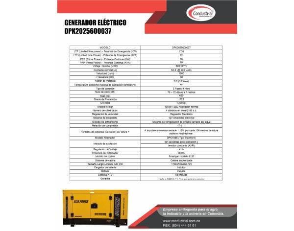 PLANTA ELECTRICA DIESEL  22KVA ECOPOWER DPK2025600037