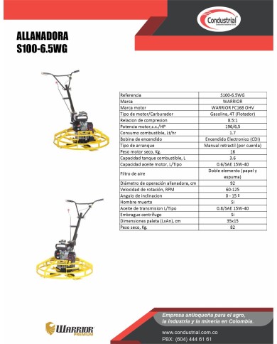ALLANADORA A GASOLINA 4T - WARRIOR PREMIUM - S100-6.5WG