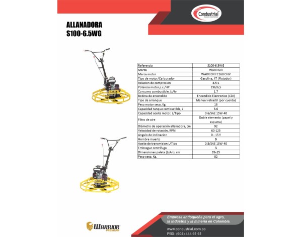 ALLANADORA A GASOLINA 4T - WARRIOR PREMIUM - S100-6.5WG