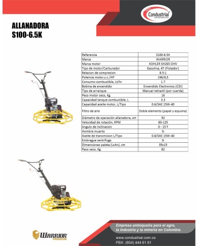 ALLANADORA A GASOLINA 4T - WARRIOR PREMIUM - S100-6.5K
