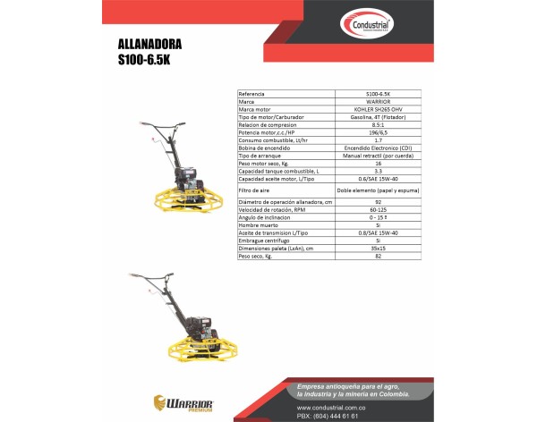 ALLANADORA A GASOLINA 4T - WARRIOR PREMIUM - S100-6.5K