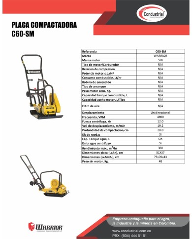 PLACA COMPACTADORA WARRIOR PREMIUM C60-SM